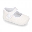 LINEN canvas Little Mary Janes with velcro strap and button for babies.