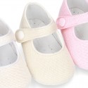 LINEN canvas Little Mary Janes with velcro strap and button for babies.