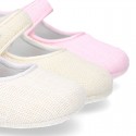 LINEN canvas Little Mary Janes with velcro strap and button for babies.