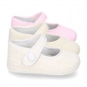 LINEN canvas Little Mary Janes with velcro strap and button for babies.