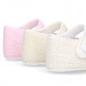 LINEN canvas Little Mary Janes with velcro strap and button for babies.