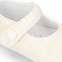 LINEN canvas Little Mary Janes with velcro strap and button for babies.