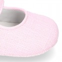 LINEN canvas Little Mary Janes with velcro strap and button for babies.