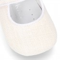 LINEN canvas Little Mary Janes with velcro strap and button for babies.