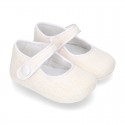 LINEN canvas Little Mary Janes with velcro strap and button for babies.