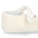 LINEN canvas Little Mary Janes with velcro strap and button for babies.