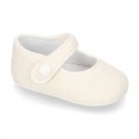 LINEN canvas Little Mary Janes with velcro strap and button for babies.