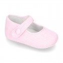 LINEN canvas Little Mary Janes with velcro strap and button for babies.