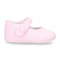 LINEN canvas Little Mary Janes with velcro strap and button for babies.