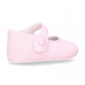 LINEN canvas Little Mary Janes with velcro strap and button for babies.