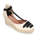 Cotton canvas wedge sandals espadrille shoes GOYESCA style with crossed ties.