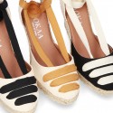 Cotton canvas wedge sandals espadrille shoes GOYESCA style with crossed ties.