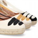 Cotton canvas wedge sandals espadrille shoes GOYESCA style with crossed ties.