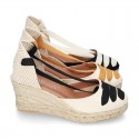 Cotton canvas wedge sandals espadrille shoes GOYESCA style with crossed ties.