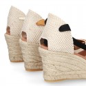 Cotton canvas wedge sandals espadrille shoes GOYESCA style with crossed ties.