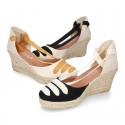 Cotton canvas wedge sandals espadrille shoes GOYESCA style with crossed ties.