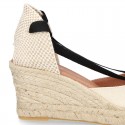 Cotton canvas wedge sandals espadrille shoes GOYESCA style with crossed ties.