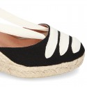 Cotton canvas wedge sandals espadrille shoes GOYESCA style with crossed ties.