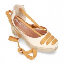 Cotton canvas wedge sandals espadrille shoes GOYESCA style with crossed ties.