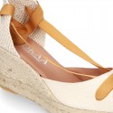 Cotton canvas wedge sandals espadrille shoes GOYESCA style with crossed ties.