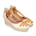 Cotton canvas wedge sandals espadrille shoes GOYESCA style with crossed ties.