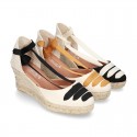 Cotton canvas wedge sandals espadrille shoes GOYESCA style with crossed ties.