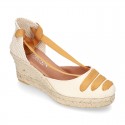 Cotton canvas wedge sandals espadrille shoes GOYESCA style with crossed ties.