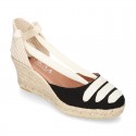 Cotton canvas wedge sandals espadrille shoes GOYESCA style with crossed ties.