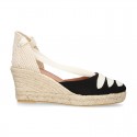 Cotton canvas wedge sandals espadrille shoes GOYESCA style with crossed ties.