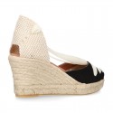 Cotton canvas wedge sandals espadrille shoes GOYESCA style with crossed ties.