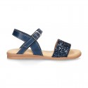 Leather sandal shoes with GLITTER finishes and buckle fastening.