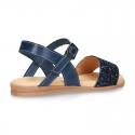 Leather sandal shoes with GLITTER finishes and buckle fastening.