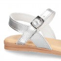 Leather sandal shoes with GLITTER finishes and buckle fastening.