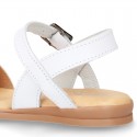 Leather sandal shoes with GLITTER finishes and buckle fastening.