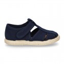 Pique Cotton canvas Sandal T-Strap espadrille shoes with velcro strap.