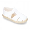 Pique Cotton canvas Sandal T-Strap espadrille shoes with velcro strap.