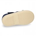 Pique Cotton canvas Sandal T-Strap espadrille shoes with velcro strap.