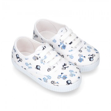 Bamba con cordones en lona con estampado MOTOS.