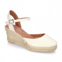 LACES design Cotton canvas wedge espadrille sandal shoes.