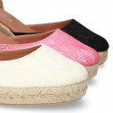 LACES design Cotton canvas wedge espadrille sandal shoes.