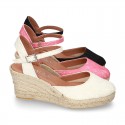 LACES design Cotton canvas wedge espadrille sandal shoes.