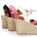 LACES design Cotton canvas wedge espadrille sandal shoes.