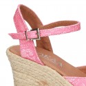 LACES design Cotton canvas wedge espadrille sandal shoes.