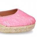 LACES design Cotton canvas wedge espadrille sandal shoes.