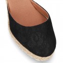 LACES design Cotton canvas wedge espadrille sandal shoes.