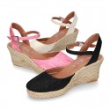 LACES design Cotton canvas wedge espadrille sandal shoes.