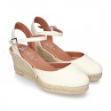 LACES design Cotton canvas wedge espadrille sandal shoes.