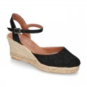 LACES design Cotton canvas wedge espadrille sandal shoes.