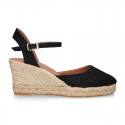 LACES design Cotton canvas wedge espadrille sandal shoes.