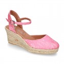 LACES design Cotton canvas wedge espadrille sandal shoes.